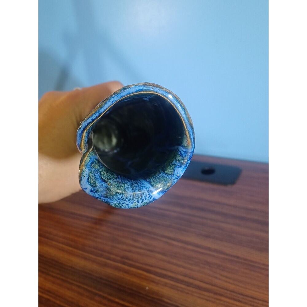 Inspired Art Dripping Blue Expression Vase Waterfall Effect 9 Inch Tall - Picture 11 of 15